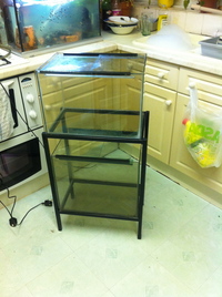 SOLD 2 x fishtanks with glass sliders - metal stand and equipment PLUS lots of extras