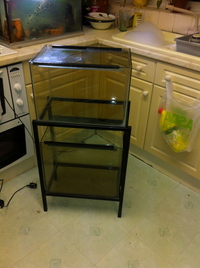 SOLD 2 x fishtanks with glass sliders - metal stand and equipment PLUS lots of extras