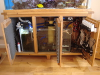 Complete Marine tank setup in solid oak cabinet