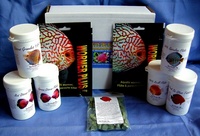 Discus delights, gourmet discus fish food hamper. Net weight of foods 210g.