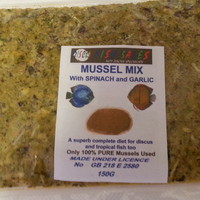 DISCUS FOOD - MUSSEL WITH ADDED SPINACH AND GARLIC NOW AVAILABLE FOR UK MAINLAND FREE DELIVERY ON 5 PACKS.