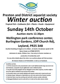 Preston and District aquarist society - Monthly meeting Tuesday 2/10/18