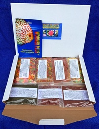 Discus delights, gourmet discus fish food hamper. Net weight of foods 210g.