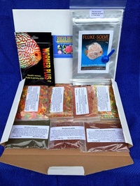 Discus delights, gourmet discus fish food hamper. Net weight of foods 210g.