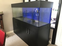 CLEARSEAL 6FT X 2FT X 2FT AQUARIUM WITH BLACK CABINET AND HOOD.