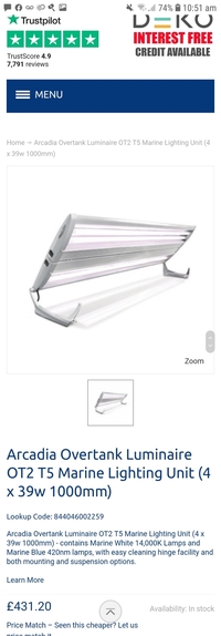 Arcadia luminaire OT2 £250. Consider swaps.