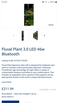 Fluval 46w led fish tank light plant growth