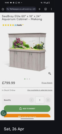 5ft seabray fish tank with cabinet and hood